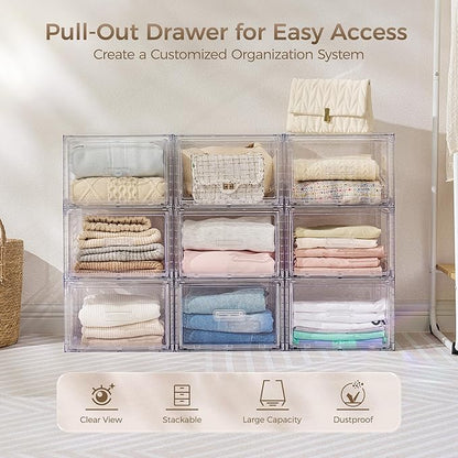 Vtopmart 9 Pack 18QT Clear Stackable Storage Drawers, Easily Assemble Closet