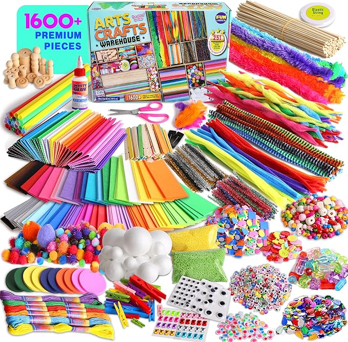 3 Layers Jumbo Arts and Crafts Supplies Warehouse, Biggest Chest Box 17.91Wx12.4L Includes 1600+ Giant Craft Materials Kit for Kids 6-12 Creative Toys Birthday Gift for Preschool Girls and Boys