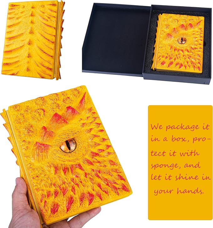 3D Dragon Eye Embossed Journal,Resin Engraving Notebook,Dnd notebook for Dragon Lovers ，Blank Paper,Hardcover Travel Notepad for Writing,Sketchbook,Collection,Gift,Decoration A4 and A5 Size (A5-Yellow)