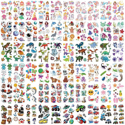 326+ PCS 60 Sheets Mixed Styles Temporary Tattoos for kids - Cute Watercolor Animals Tattoos Stickers with Mermaid Truck Dinosaur Space Pirate for Girls Boy Body Arm Birthday Party Supplies Gifts