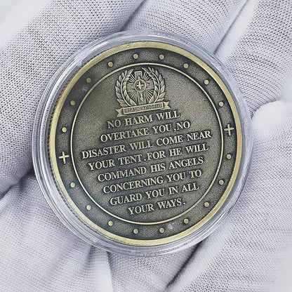 Archangel Michael Challenge Coin Religious Art Collectible with Inspirational Scripture Psalm 91:10 – 11 (Pack of 3)