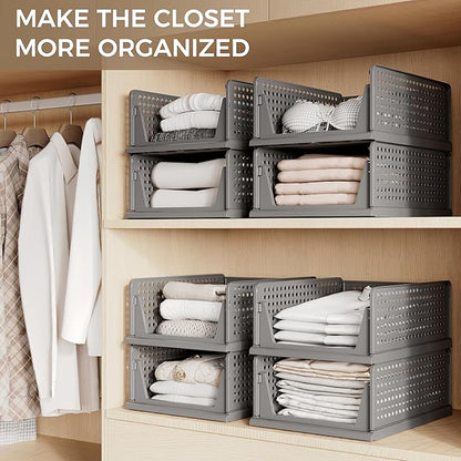 Pinkpum 6 Pack Black Closet Organizers and Storage Plastic Stackable Storage