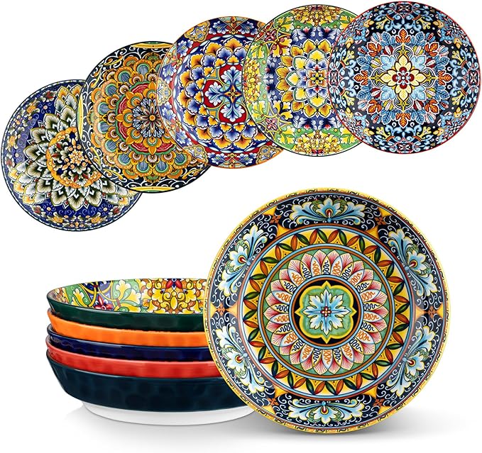 vancasso 32 Oz Pasta Bowls Sets of 6, Ceramic Large Colorful Salad Serving Bowls for Kitchen, Dishwasher & Microwave Safe, Soup Pasta Plates