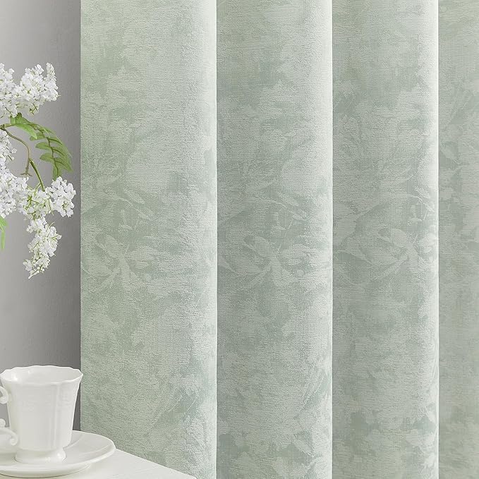 Beauoop Green Floral Jacquard Blackout Curtains 63 Inches Long 2 Panels