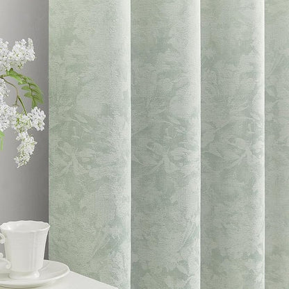 Beauoop Green Floral Jacquard Blackout Curtains 63 Inches Long 2 Panels