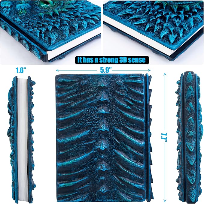 3D Dragon Eye Embossed Journal,Resin Engraving Notebook,Dnd notebook for Dragon Lovers ，Blank Paper,Hardcover Travel Notepad for Writing,Sketchbook,Collection,Gift,Decoration A4 and A5 Size (A5-Blue-Lined)