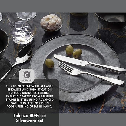 Silverware Set for 16 – 18/10 Stainless Steel Flatware, Mirror Finish, Dishwasher Safe, Durable and Elegant, Rust Resistant, Perfect for Entertaining (80-Piece Set, Fidenza)