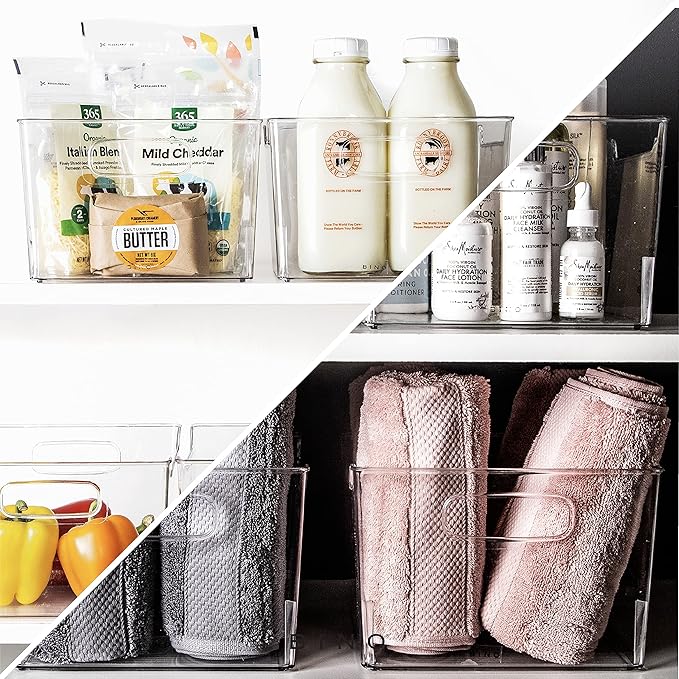 BINO | Clear Storage Organizer | THE LODGE COLLECTION | Containers for Organizing with Handles| Pantry & Kitchen Organization | Fridge Organizer | Bathroom Organizer | Storage Bins For Shelves Cabinet