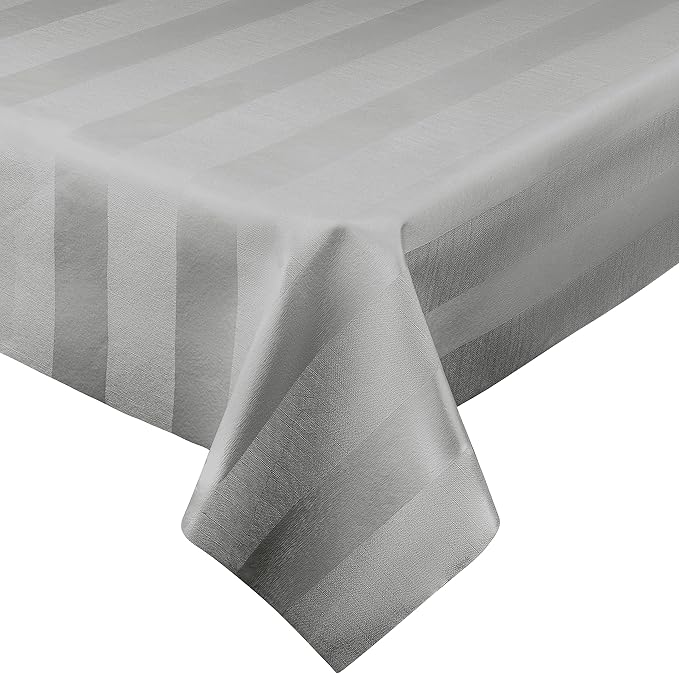 Luxury Table Protector Pad, 2 in 1 Table pad + Great Looking Tablecloth - Heat Resistant, Spill & Stain Proof - Flannel Backing (54x90, Silver - Silk Stripe)