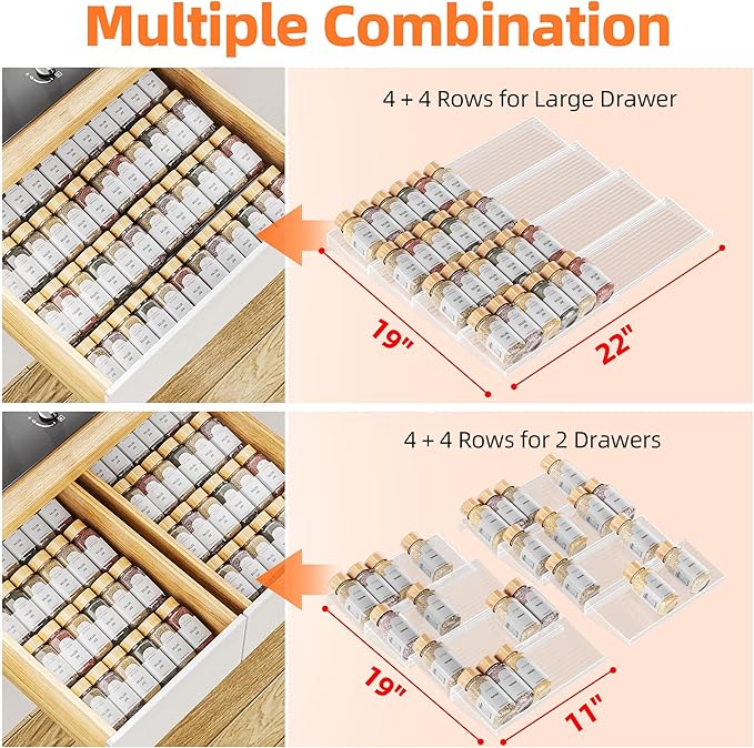MUDEELA Clear Spice Drawer Organizer, 4 Tier- 2 Set Spice Rack