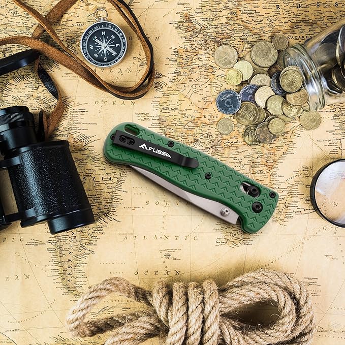 FLISSA 4.5" Folding Pocket Knife, Lightweight EDC Pocket Knife with Axis Lock, 3.2" AUS-8 Steel Blade, Sharp Camping Hiking Knife with Pocket Clip, Unique Tool Gift for Men, Dad (Green)