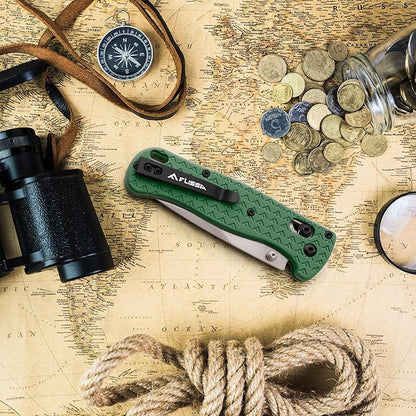 FLISSA 4.5" Folding Pocket Knife, Lightweight EDC Pocket Knife with Axis Lock, 3.2" AUS-8 Steel Blade, Sharp Camping Hiking Knife with Pocket Clip, Unique Tool Gift for Men, Dad (Green)