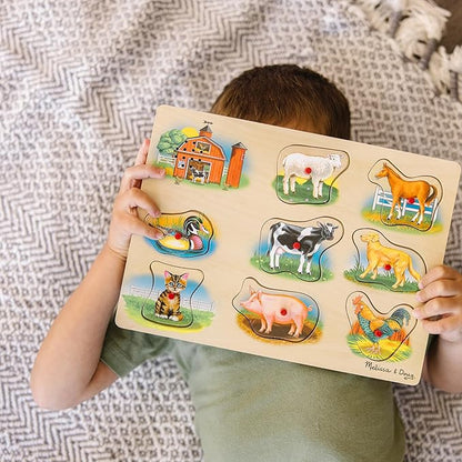 Melissa & Doug Farm Sound Puzzle - Wooden Peg Puzzle with Sound Effects (8 pcs)