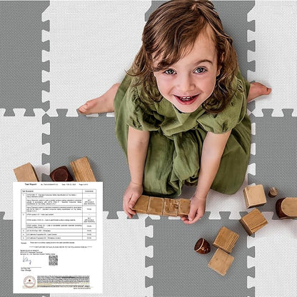 16Pcs Baby Play Mat for Floor, Foam Floor Tiles for Kids with Interlocking, Squares Foam Puzzle Carpet for Playroom, Crawling Rug for Babies 6-12 Months,Toddlers,11.8 * 11.8 * 0.6In Each,Grey White