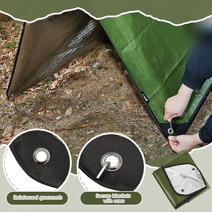 Kingdder 1 Pcs Heavy Duty Emergency Blanket for Survival 60 x 82 Inches Thermal Tarp Insulated Tent Camping Tarp Infrared Blocked Blankets for Rescue Camping Hiking(Green)