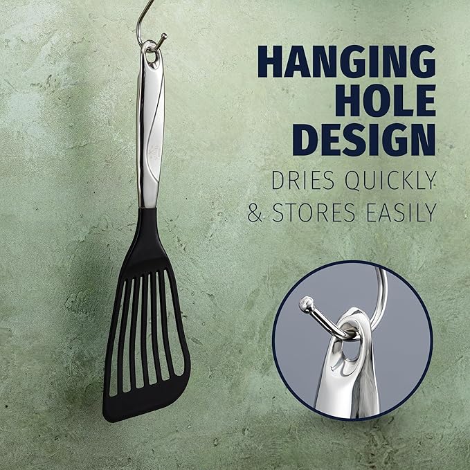 Zulay Kitchen Stainless Steel Fish Spatula - 12.8” Flexible Slotted Turner for Cooking & Frying - Ergonomic Handle, Non-Stick Safe & Dishwasher Safe Kitchen Utensil for Everyday Use