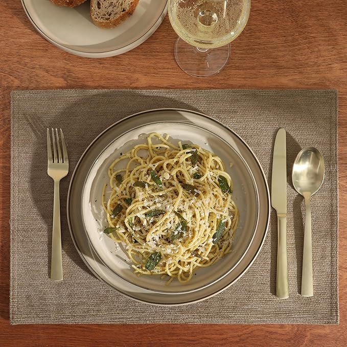 Gibson Elite Liberty Bay 16-Piece Pottery Clay Stoneware Dinnerware Set – Taupe Reactive Glaze, Stackable Plates and Bowls W/Pasta Bowl, Service for 4 – Microwave & Dishwasher Safe