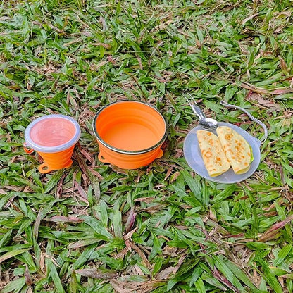 Mess Kit for Camping Silicone Collapsible Bowl Collapsible Cup and Stainless Steel Spoon for Backpacking Outdoor Hiking Traveling and Picnic