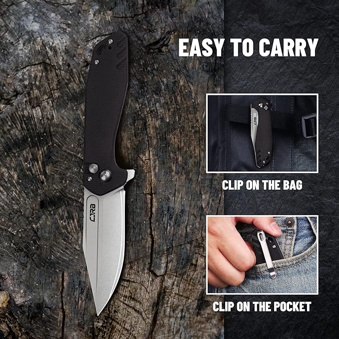 CJRB CUTLERY Folding Knife Riff (J1928) Button Lock Pocket Knife for Men AR-RPM9 Steel Blade and Black G10 Handle for Work Outdoor Hinking Camping