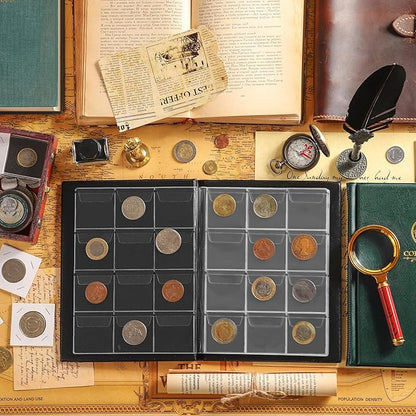120 Pockets Coin Album - Coin Collecting Book with 10 Pages, 45x43 mm Grid Holder for Pounds Pence Cents Dollars Nickel (Green) CS48120GR