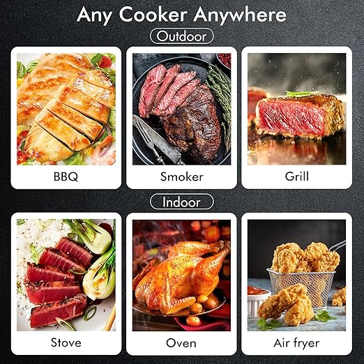 Wireless Smart Bluetooth Meat Thermometer Digital for BBQ, Grill, Oven, Smoker, 500ft Range Cooking Thermometer with Ultra-Thin Wireless Meat Probe, Perfect for Steak, Chicken, Turkey