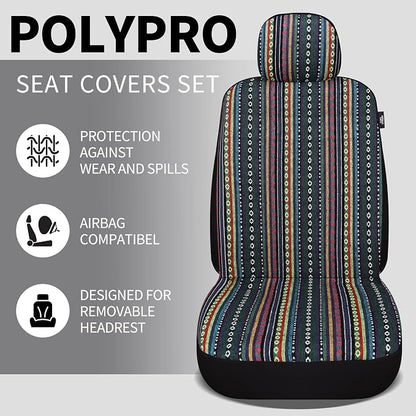 HAIYAOTIMES Baja Saddle Blanket Car Seat Covers Front Set with Seat Belt Pads, Washable Breathable Seat Covers for Cars, Universal Fit Interior Covers for Most Cars, Airbag Compatible, Red/Blue