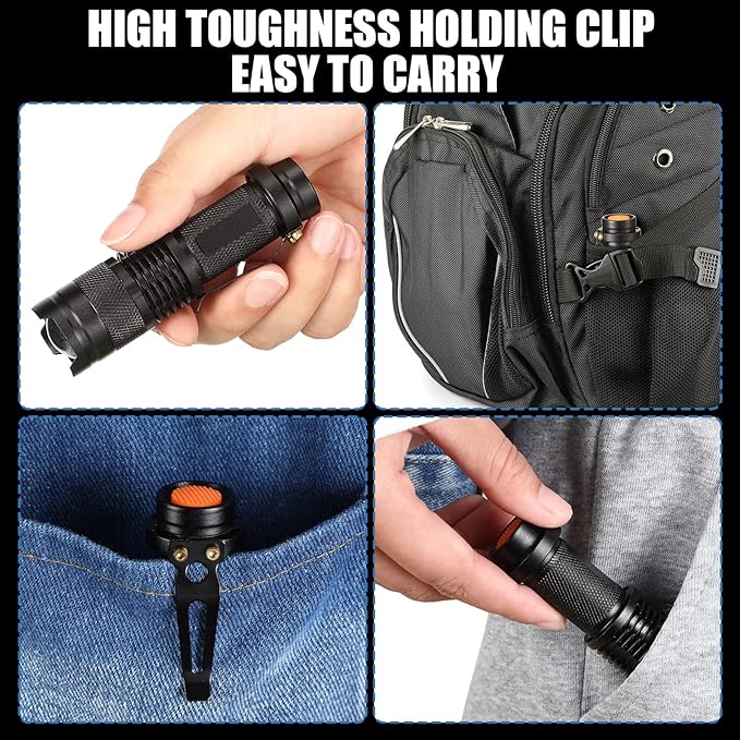 Fumete 20 Pieces LED Flashlight Mini 3 Mode Tactical Torch Small Water Resistant Pocket Flash Light Adjustable Focus Light Pen for Men, Father, Indoor Outdoor Hiking(Black)