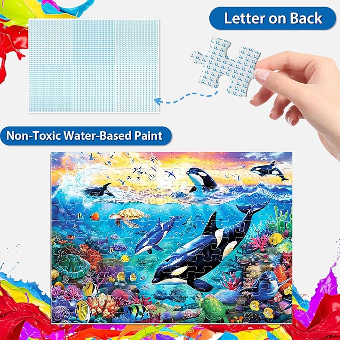 100 Piece Puzzles for Kids Ages 6-8 8-10 - Killer Whales Orca - 100 Piece Jigsaw Puzzle for Senior Ocean Jigsaw Puzzle for Toddler Children Learning Educational Puzzles Toys for Boys and Girls