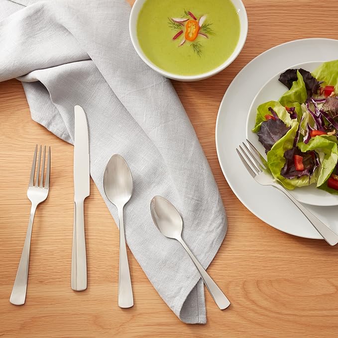 Amazon Basics 20-Piece Stainless Steel Flatware Set with Square Edge, Service for 4, Silver