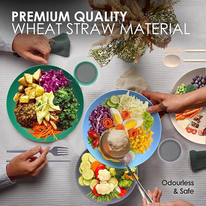 Wheatstraw Dinnerware Set for 4 - Camping Dishes & Utensils - Microwavable Plates - Alternate To Plastic Plates And Bowls - Camping Kitchen Set - Rv Dinnerware - Wheat Straw Dorm Dishes