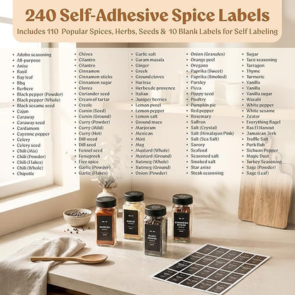 EDELHAUS Glass Spice Jars with Labels Spice Containers with 240 Labels