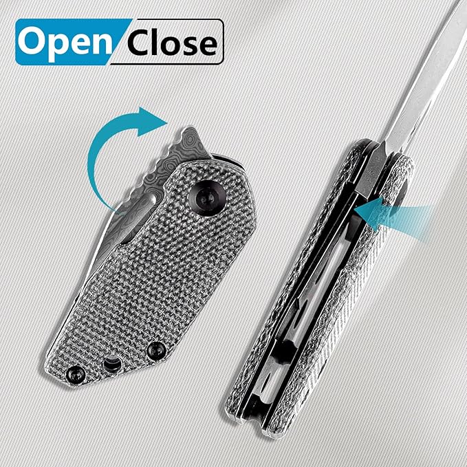 KANSEPT RIO Mini Pocket Folding Knives EDC Camping Folding Knife 1.56'' Damascus Blade Pocket EDC Knife with Black Micarta Handle Everyday Carry K3044D1