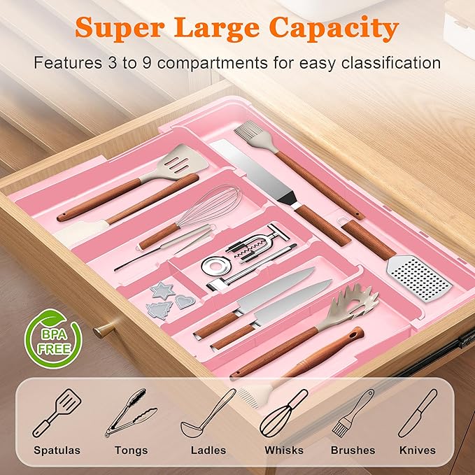 Spaclear Large Utensil Drawer Organizer Expandable Silverware Organizer