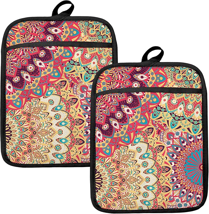 Colorful Abstract Mandala Floral Pot Holders