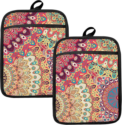 Colorful Abstract Mandala Floral Pot Holders