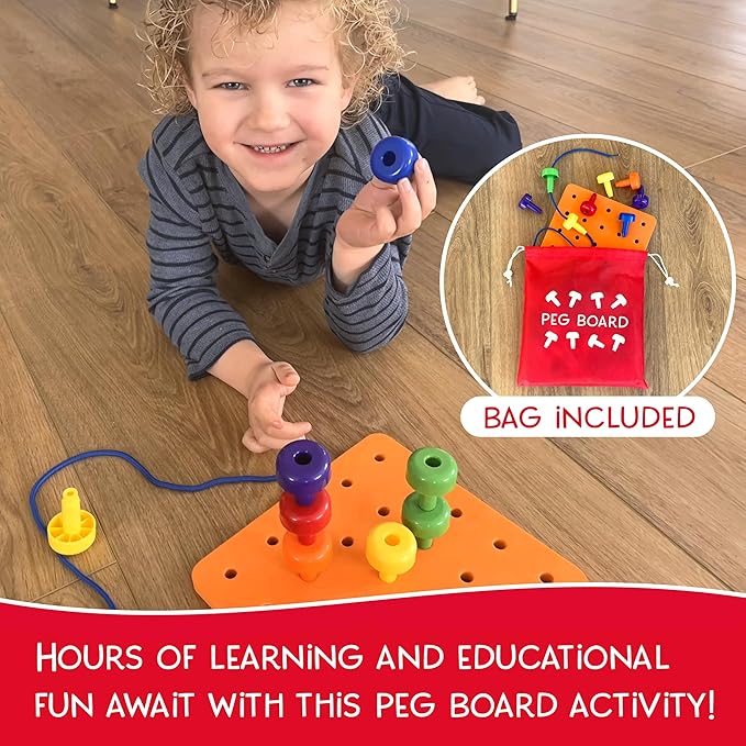 Foam Peg Board Toy - 36 Pegs, Foam Board, Lacing String, Storage Bag - Occupational Therapy Toys - Fine Motor Skills Toys for Toddlers and Kids (Orange)