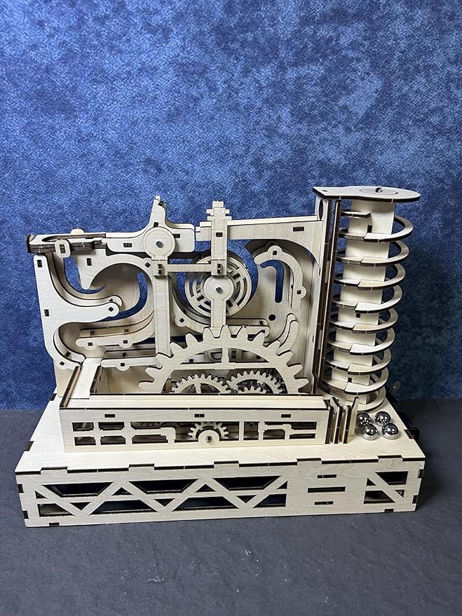 3D Wooden Mechanical Marble Run Puzzle Kit, Natural Wood Color, DIY Assembly Model, Educational Construction Set