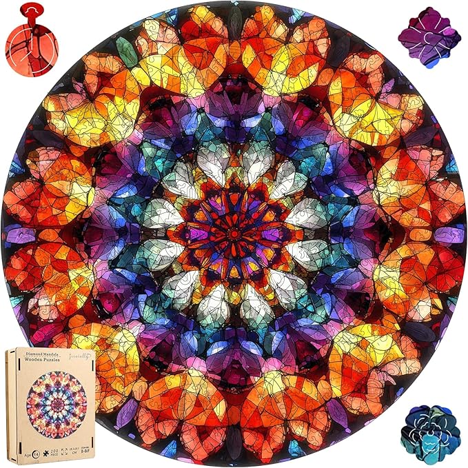 Jiroinlly Puzzles for Adults Crystal Mandela Wooden Puzzles, 200 Pieces Unique Shaped Liberty Jigsaw Puzzles, Creative Toys for Adults and Kids, Fun Challenge Family Game 11.2'' x 11.2''