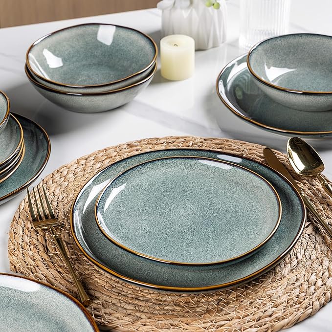AmorArc Ceramic Dinnerware Sets,Handmade Reactive Glaze Stoneware Plates and Bowls Sets,Highly Scratch Resistant | Dishwasher & Microwave Safe Dishes Set,Service for 8 (24pc)
