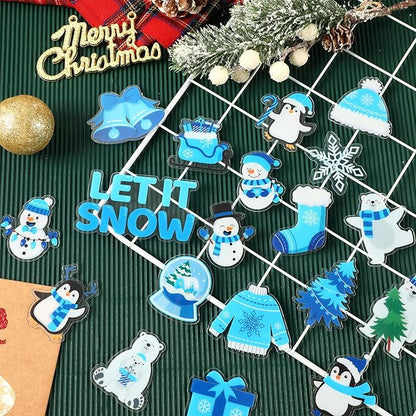 MARFOREVER 50 PCS Winter Gel Window Clings, Reusable Snowman Penguin Snowflake Thick Gel Clings Decals for Christmas Kids Gift Toddlers Classroom Xmas Party Supplies Window Glass Decoration