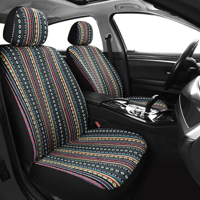 HAIYAOTIMES Baja Saddle Blanket Car Seat Covers Full Set with Seat Belt Pads, Washable Breathable Seat Covers for Cars, Universal Fit Interior Covers for Most Cars, Airbag Compatible, Red/Blue
