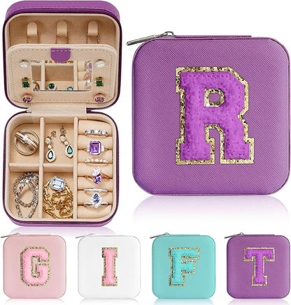 Parima Jewelry Organizer Box, Small Jewelry Box for Women Girls Initial R Travel Jewelry Case - Letter R, Purple