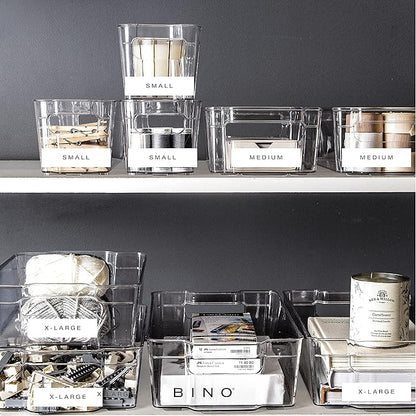 BINO | Stackable Storage Bins, Medium - 4 Pack | The Stacker Collection | Clear Plastic Storage Bins | Organization and Storage Containers for Pantry & Fridge | Multi-Use Organizer Bins | BPA-Free