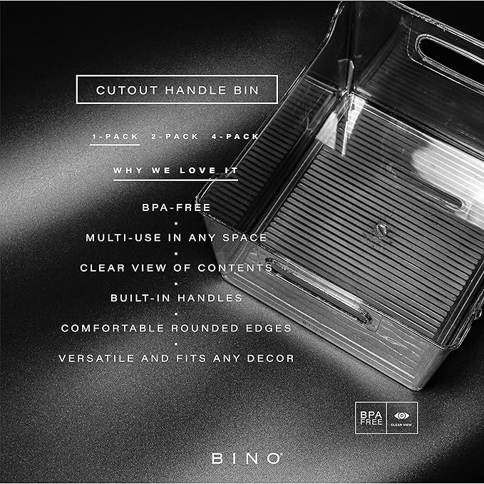 BINO | Clear Storage Organizer | THE LODGE COLLECTION | Containers for Organizing with Handles| Pantry & Kitchen Organization | Fridge Organizer | Bathroom Organizer | Storage Bins For Shelves Cabinet