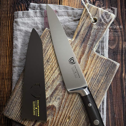 Dalstrong Chef Knife - 7 inch - Gladiator Series Elite - Forged High Carbon German Steel - Razor Sharp Kitchen Knife - Full Tang - Black G10 Handle - Sheath Included - Chef's Knife - NSF Certified